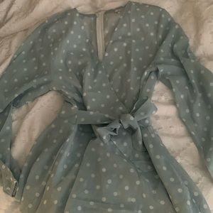 Light blue with white polka dots romper